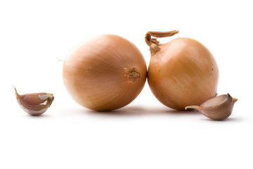 Onion and garlic isolated on white