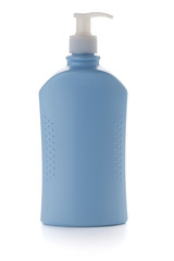 Blue shampoo bottle