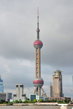 Shanghai Pudong riverfront buildings and the pearl tower
