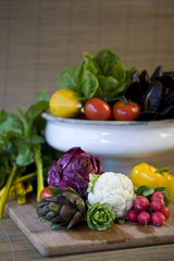 Freshly harvested organic fruits and vegetables