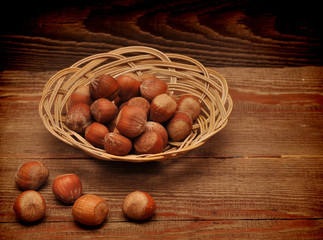 Wood nuts in a basket