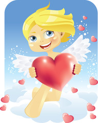 Cupid with heart vector illustration