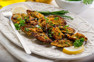 mussel au gratin- cozze gratinate