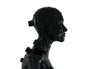 Stylish futuristic cyborg from black plastic material