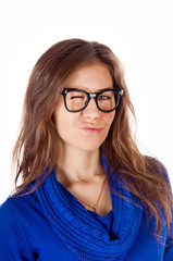 Obraz premium Portrait of the attractive grinning girl wearing spectacles