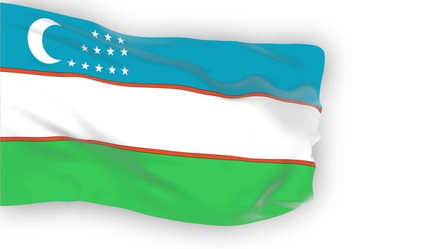Uzbekistan flag slowly waving. White background. Seamless loop.