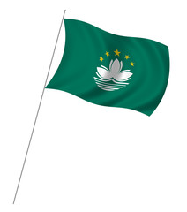 Flag of Macau  waving in the wind on white background