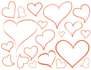 Red hearts on a white background