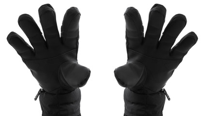Two hand in black gloves