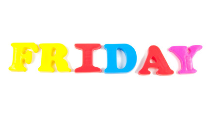 friday written with fridge magnets on white background