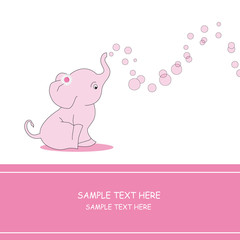 Elfante rosa tirando pompas de jabón