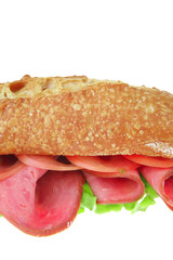 french baguette with smoked chicken salami