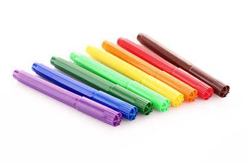 Felt pens on white background