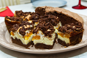 Slices of baked cheesecake on christmas table