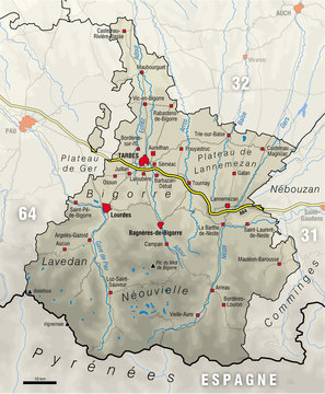 Carte du département des Hautes-Pyrénées