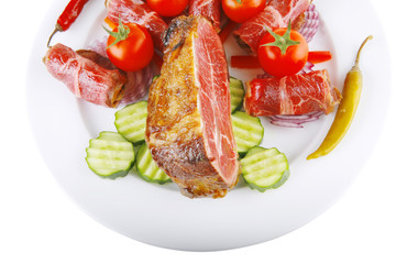 served beef rolls with chunk on white