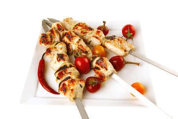 roasted chicken kebab on white