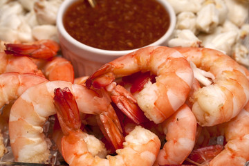 Shrimp crab on a plated with cocktail sauce