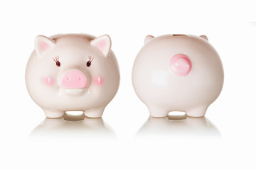 Frontal and rear views of piggybank