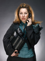 Businesswoman talking on telephone