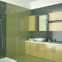 green contemporary bathroom with yellow furniture