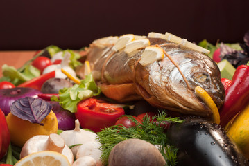 baked salmon with fresh vegetables