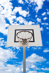 Basket hoop against a summer sky