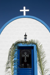 Greek festivity palm leaves decoration - Greek church facade