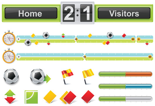 Vector soccer match timeline with scoreboard