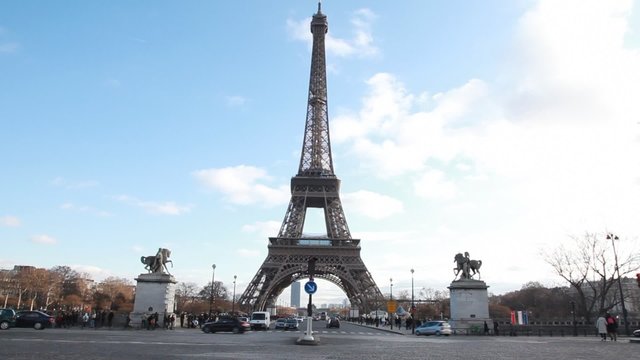 Eiffel Tower and equestrian statues in Paris