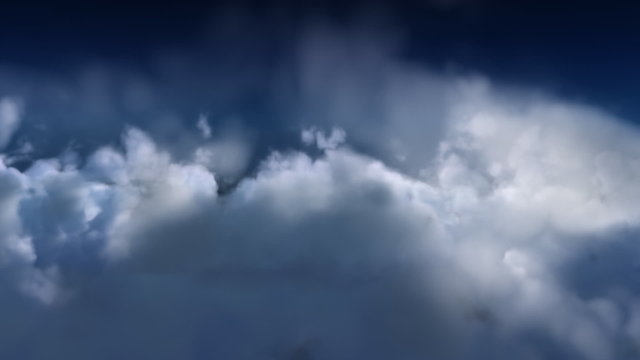 3D render. A flight out of and back into the clouds.
