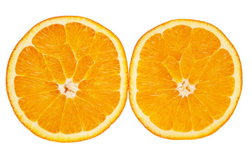 Ripe orange cross-section isolated over white background.