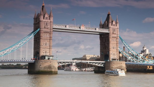 View from boat going near magnificent Tower Bridge