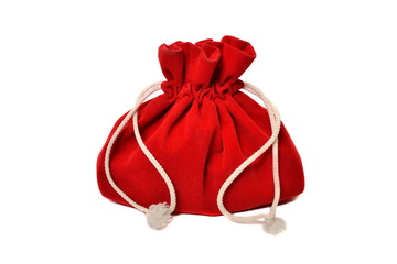 Red bag with gifts from Santa Claus