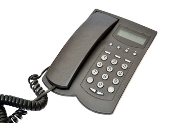 Black telephone on a white background