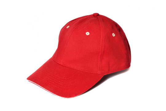 Red baseball cap isolated on white