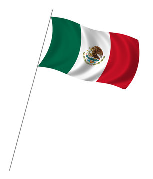 Flag of Mexico waving in the wind on white background