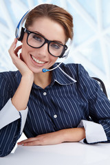 Support phone operator in headset at workplace