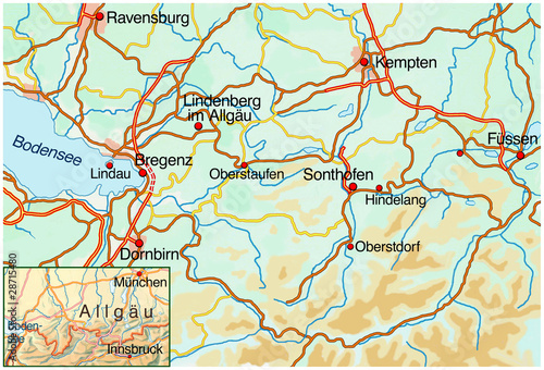 "Landkarte vom Allgaeu-Ausschnitt" Stockfotos und lizenzfreie Bilder