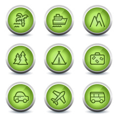 Travel web icons set 1, green glossy set