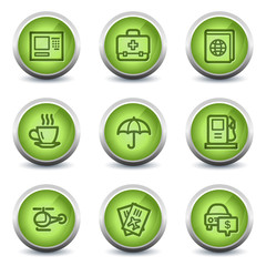 Travel web icons set 4, green glossy set