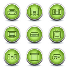 Audio video web icons, green glossy set