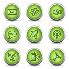 Communication web icons, green glossy set