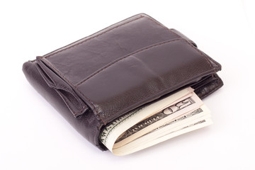 Wallet with money isolated on white background.