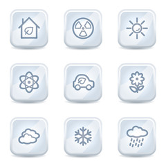 Ecology web icons set 2, white glossy buttons