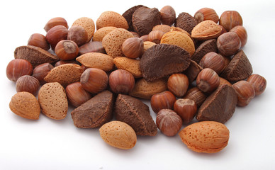 Mixt nuts on a plain white background.