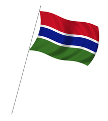 Flag of Gambia waving in the wind on white background