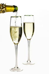Champagne in the glasses isolated on a white background