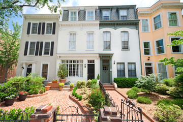 Tidy Second Empire Style Row Homes, Brick Path, Washington DC - 28723802