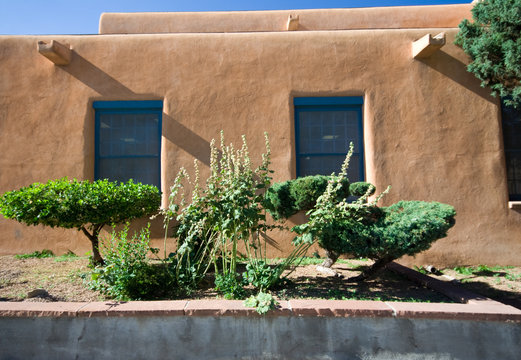 Exterior View of Adobe House Wall Santa Fe, New Mexico, USA